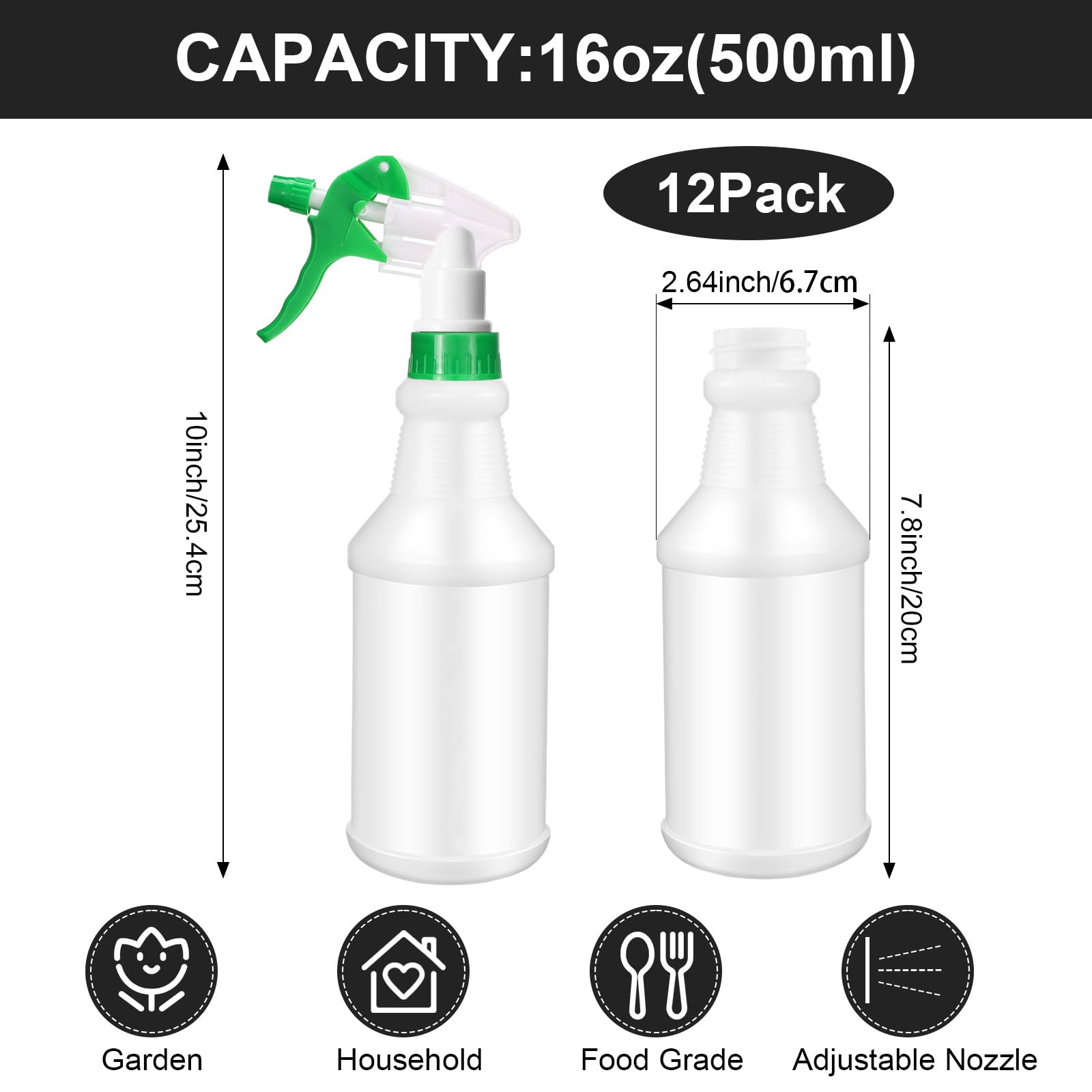 12 Pcs 16 Oz Plastic Spray Bottles (12 Count)