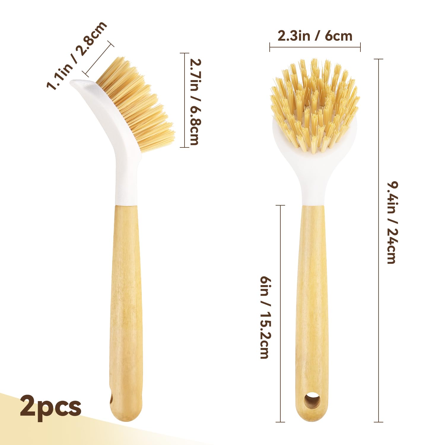 2 Pack Kitchen Scrub Brushes for Cleaning Dish Brush with Handle for Pans (2 Count)