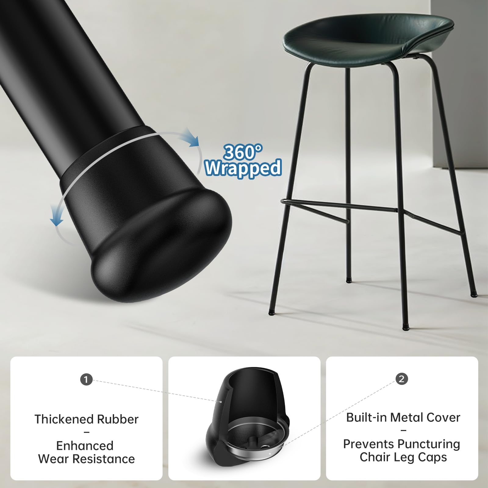 0.75 Inch Heavy Duty Rubber Chair Leg Caps (24 Count)