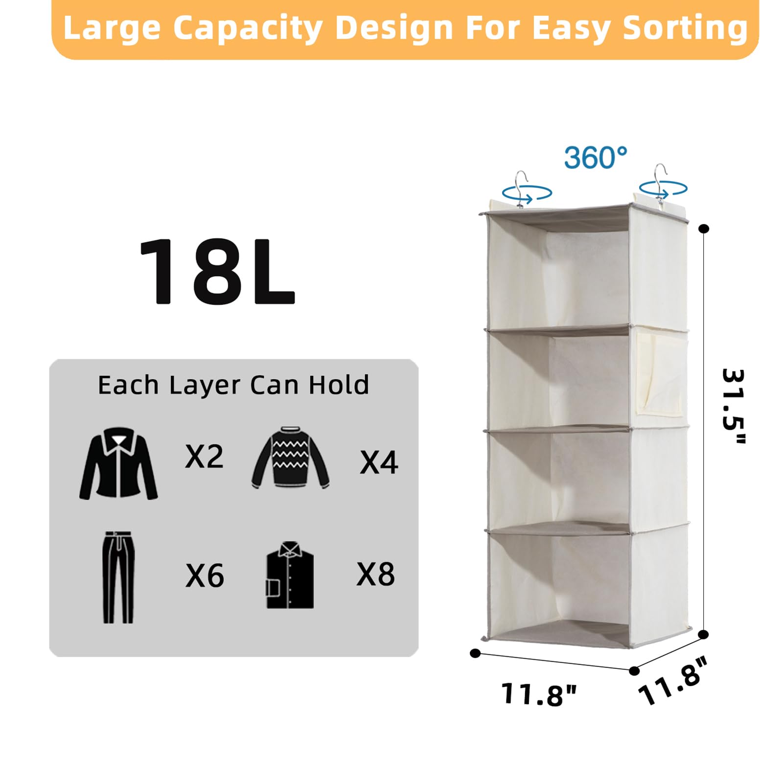 2 Packs Hanging Closet Organizer (2 Count)