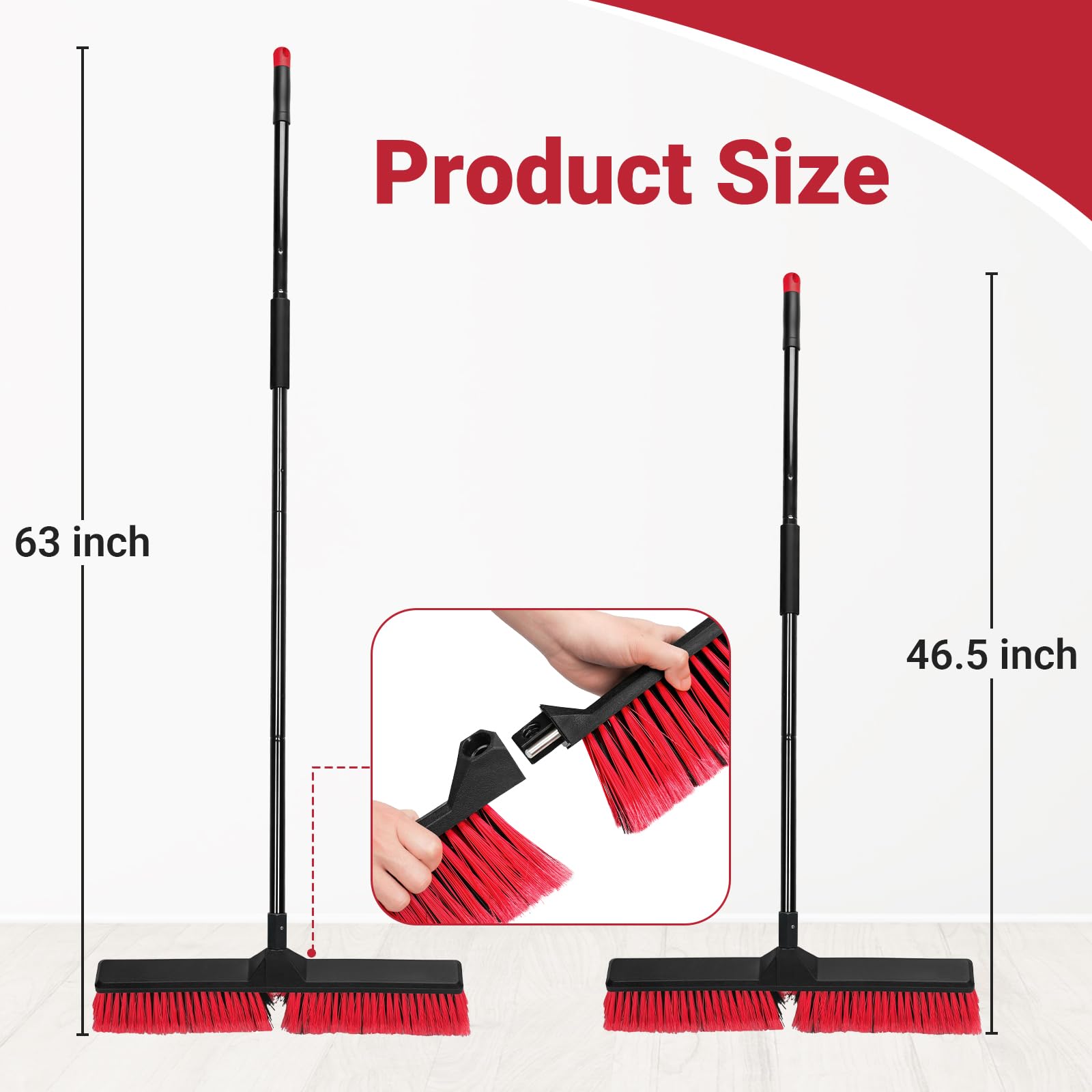 2PK 24" Push Broom Outdoor with 63" Long Handle and Stiff Bristles (2 Count)