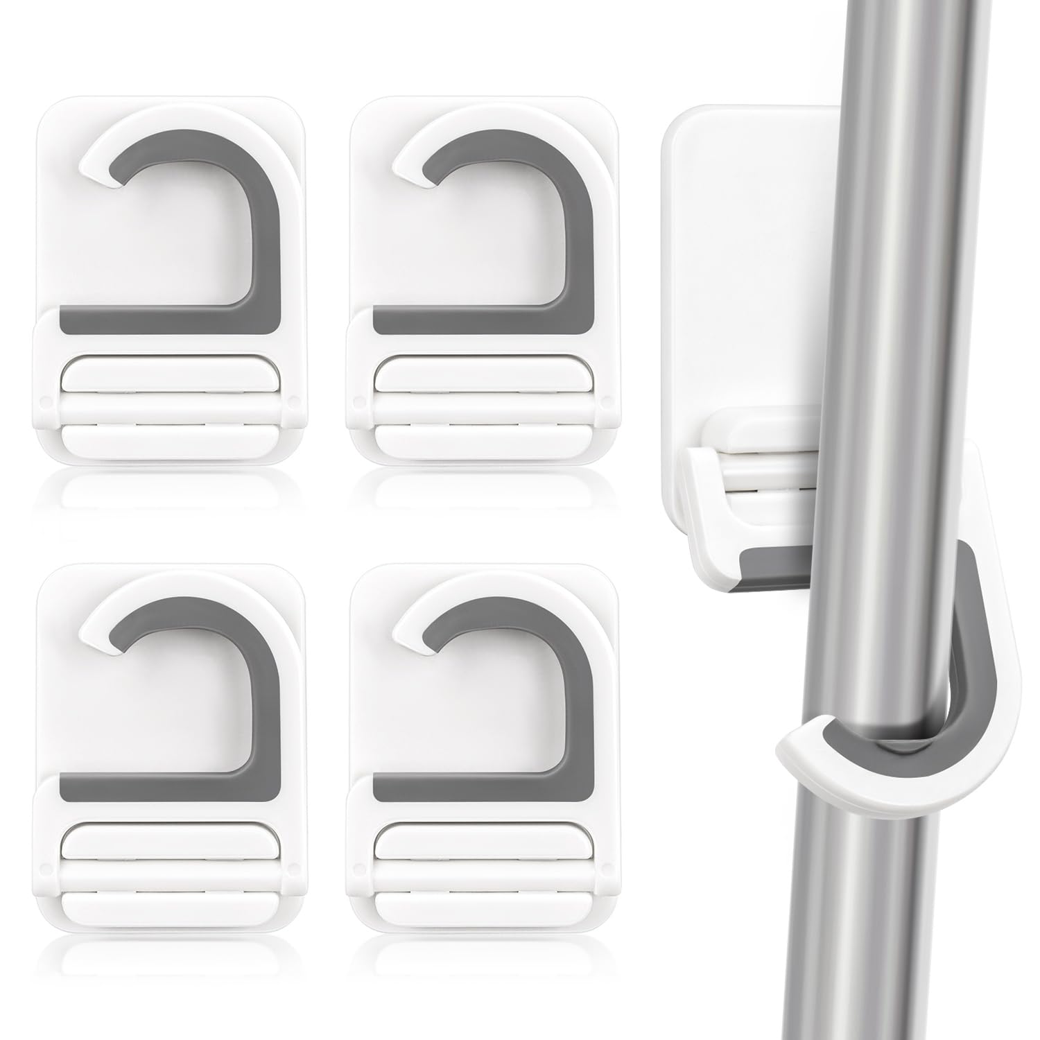 4 Pcs White Broom and Mop Holder Wall Mount Self