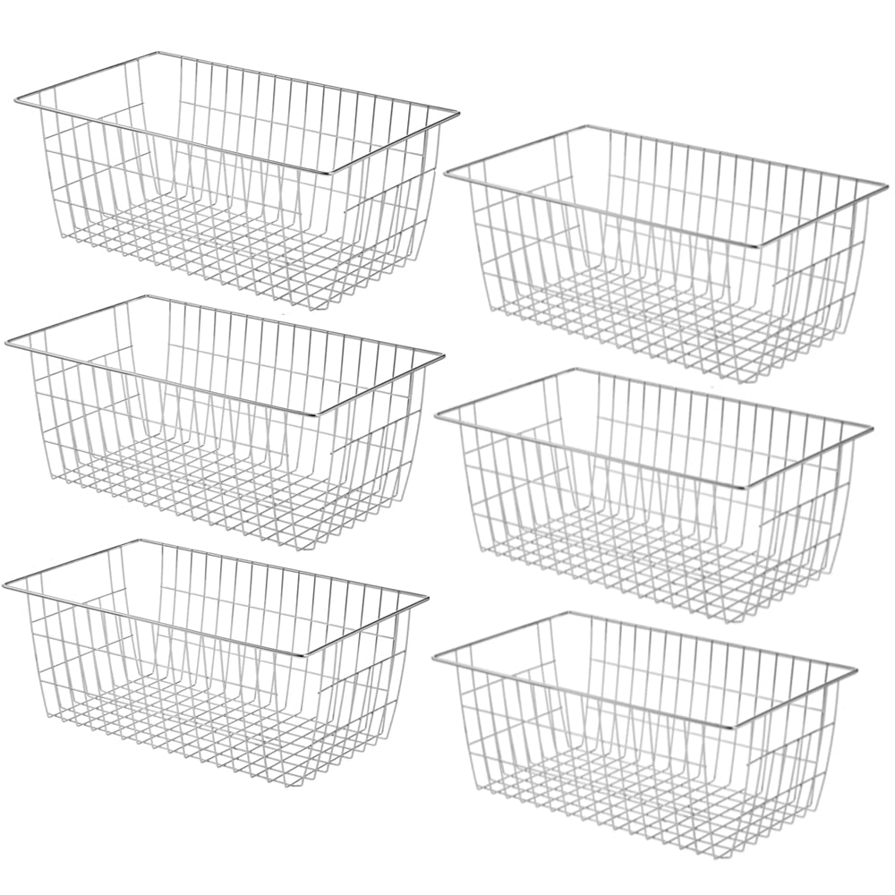 Farmhouse Wire Organizer Storage Bin Basket with Handles (6 Count)