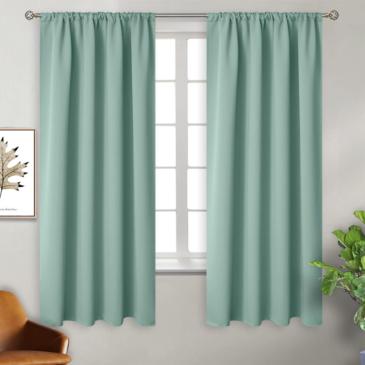Light Sage Blackout Curtains for Bedroom 63 Inches Long (2 Count)
