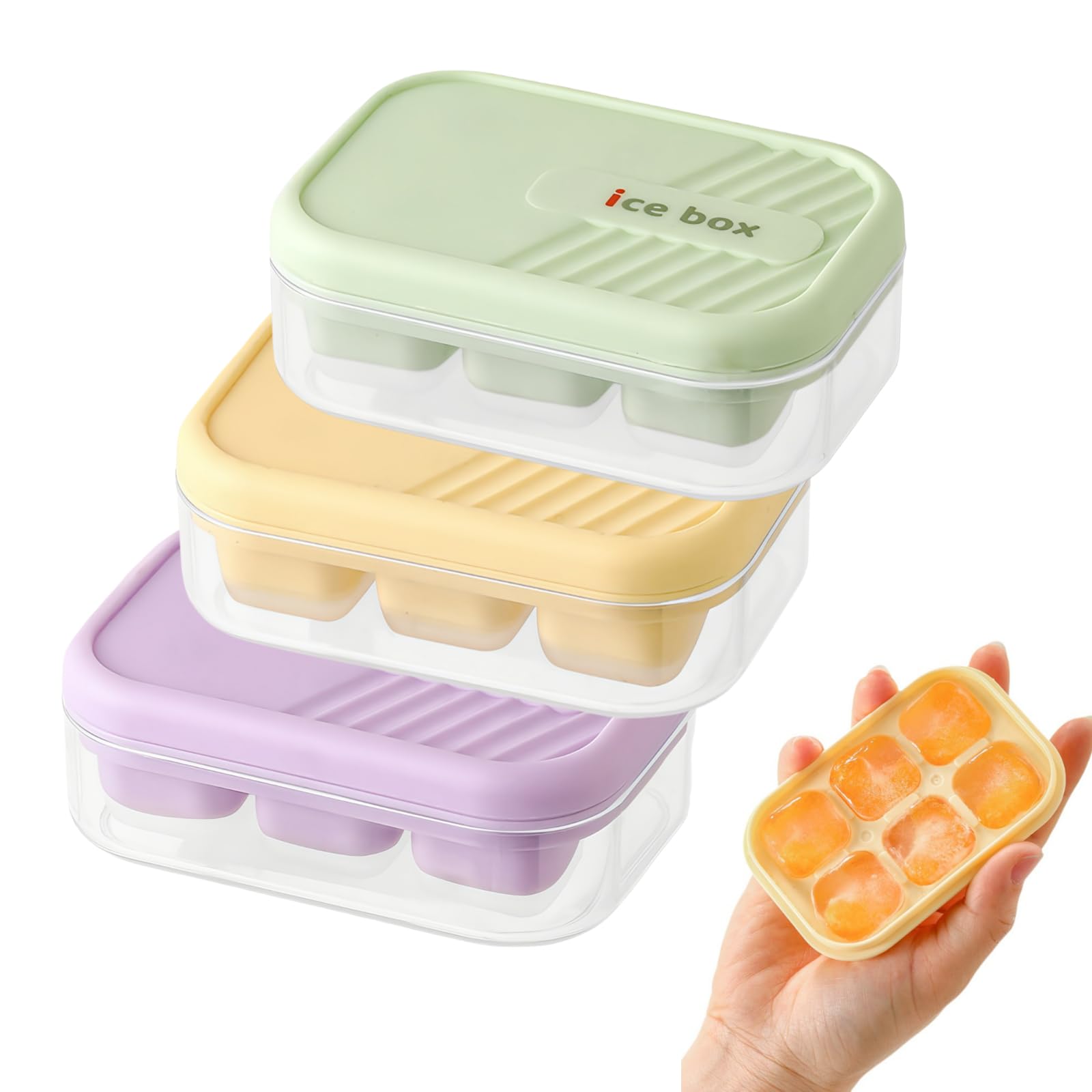 3 pack mini ice cube tray with lid and bin (3 Count)