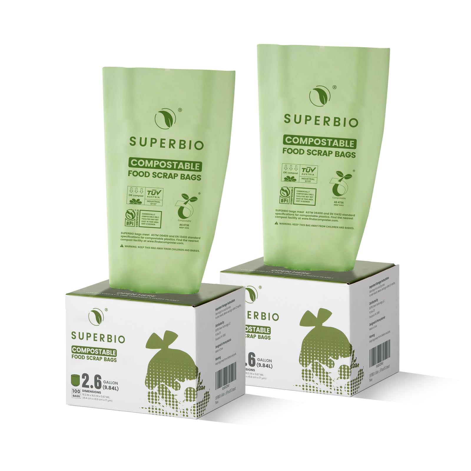 2.6 Gallon Flat Top Compostable Food Waste Bags (200 Count)