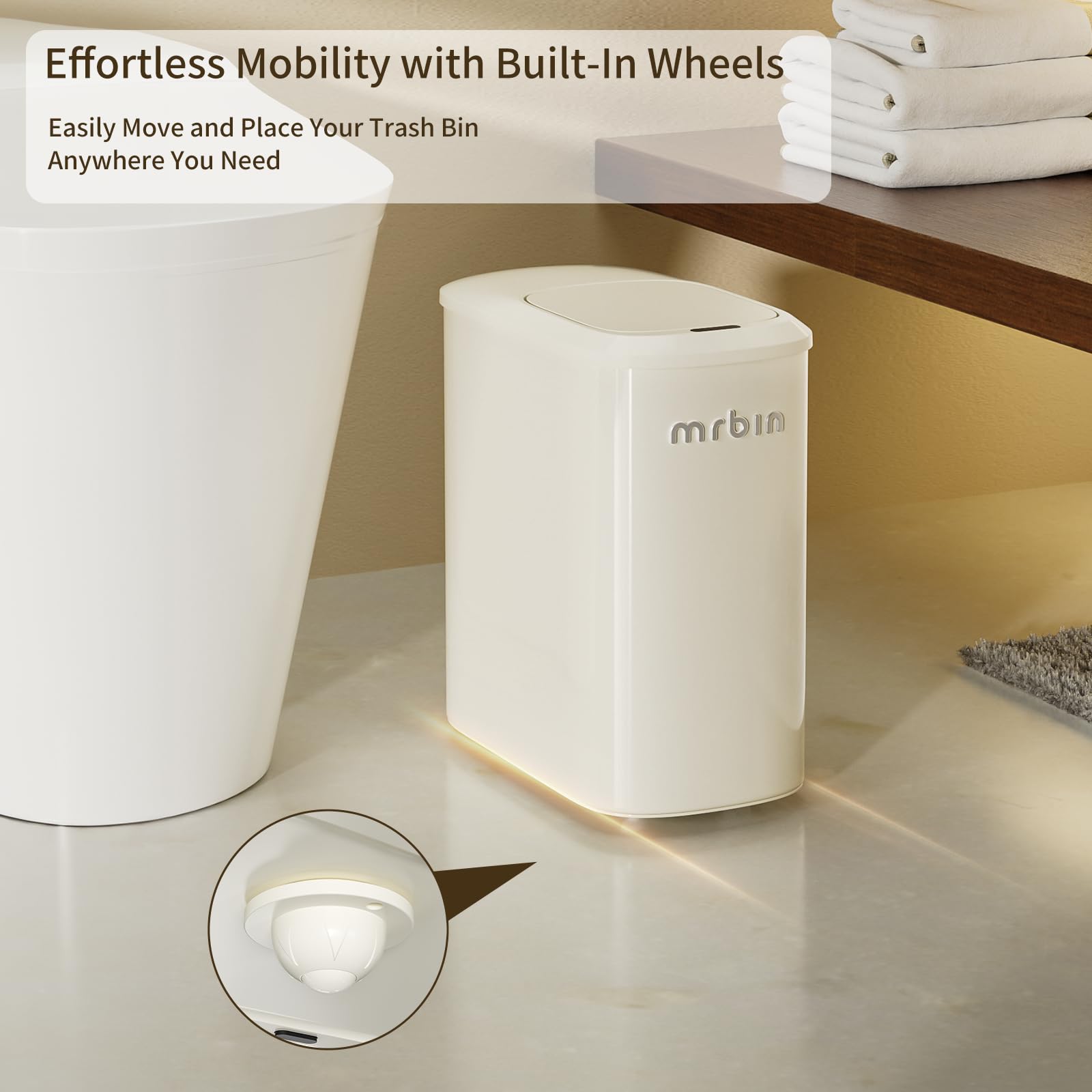 Metal Motion Sensor Bathroom Trash Can with Lid and Wheels (1280 Fl Oz)