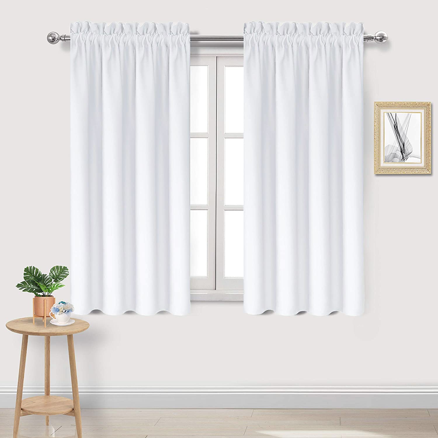White Curtains 50% Light Blocking for Living Room 45 Inch 2 Panels (2 Count)
