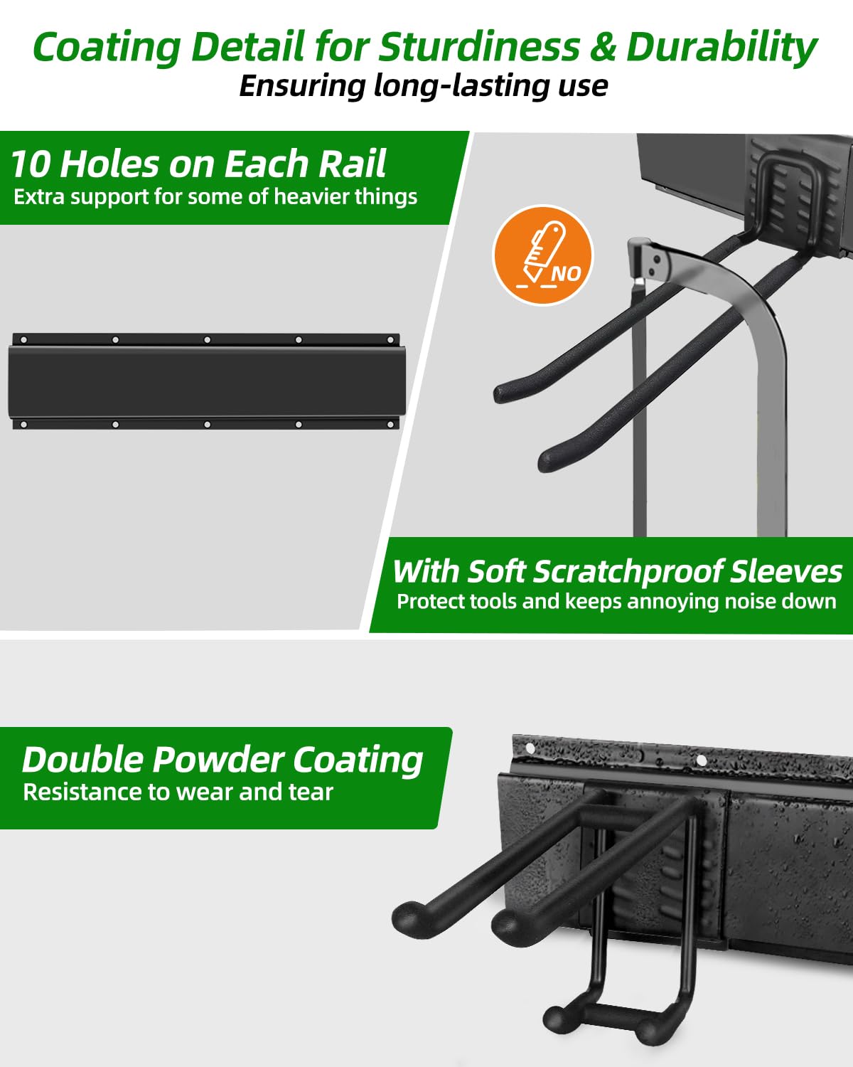 Garden Tool Organizer 48 inches with 18 Garage Wall Hooks in 9 Types (70.4 Ounce)