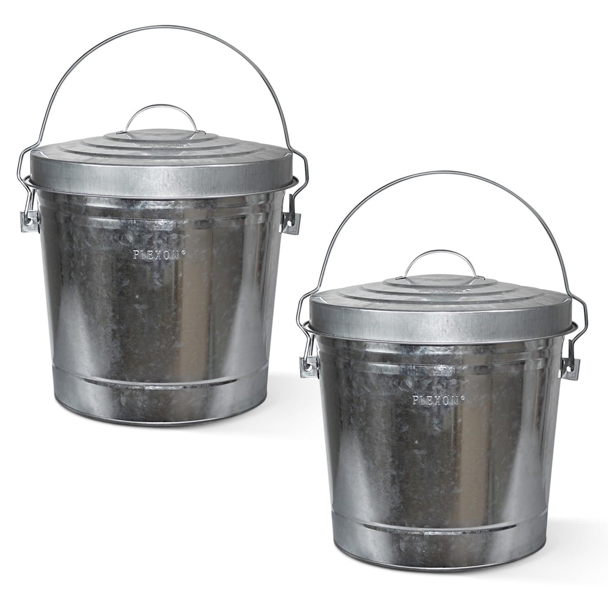 6 Gallon Small Metal Trash Can with Locking Lid Galvanized Metal Bucket with Lid for Poultry Feed Bird Seed Storage Ash Outdoor Garbage Trash Bin 2 Pack