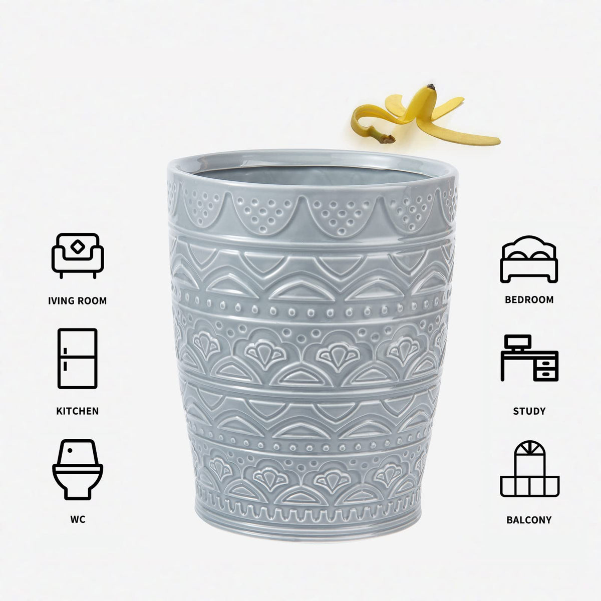 Round Ceramic Small Trash Can Wastebasket
