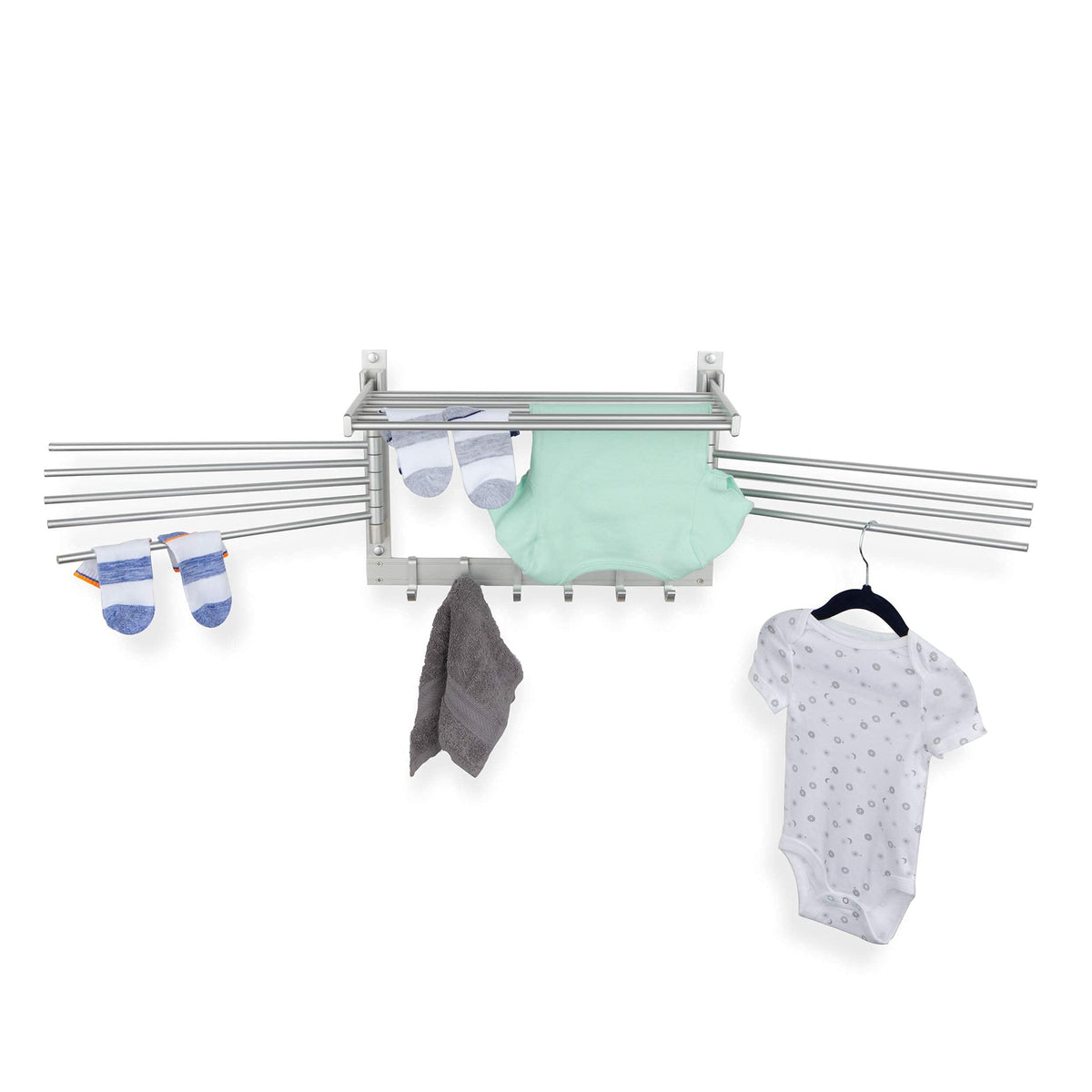 BGT Wash Clothes Drying Rack Wall Mount Laundry Room Organizer with Hooks & Swing Arms