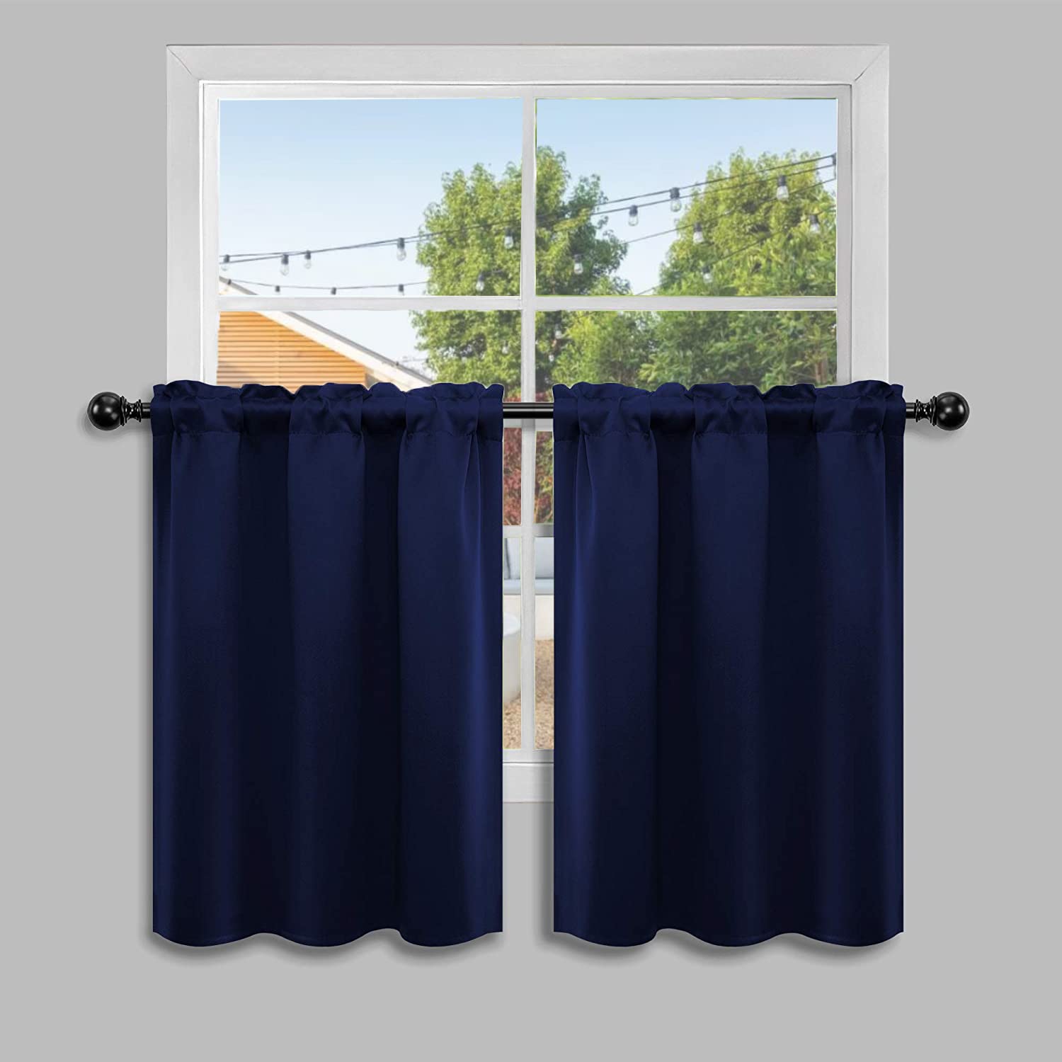 Navy Blue Cafe Half Window Curtain (2 Count)