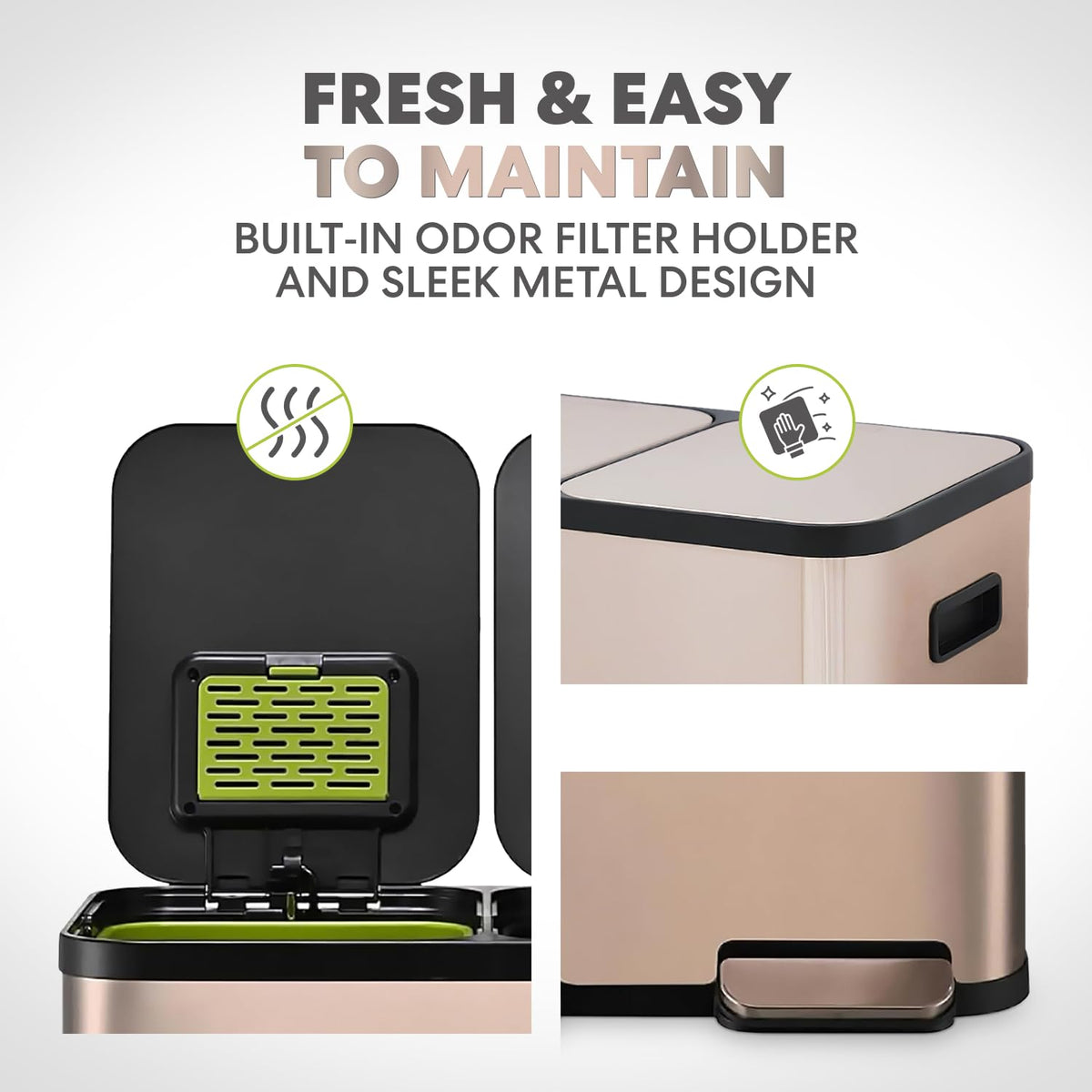 60L 16 Gallon Dual Compartment Kitchen Trash Can