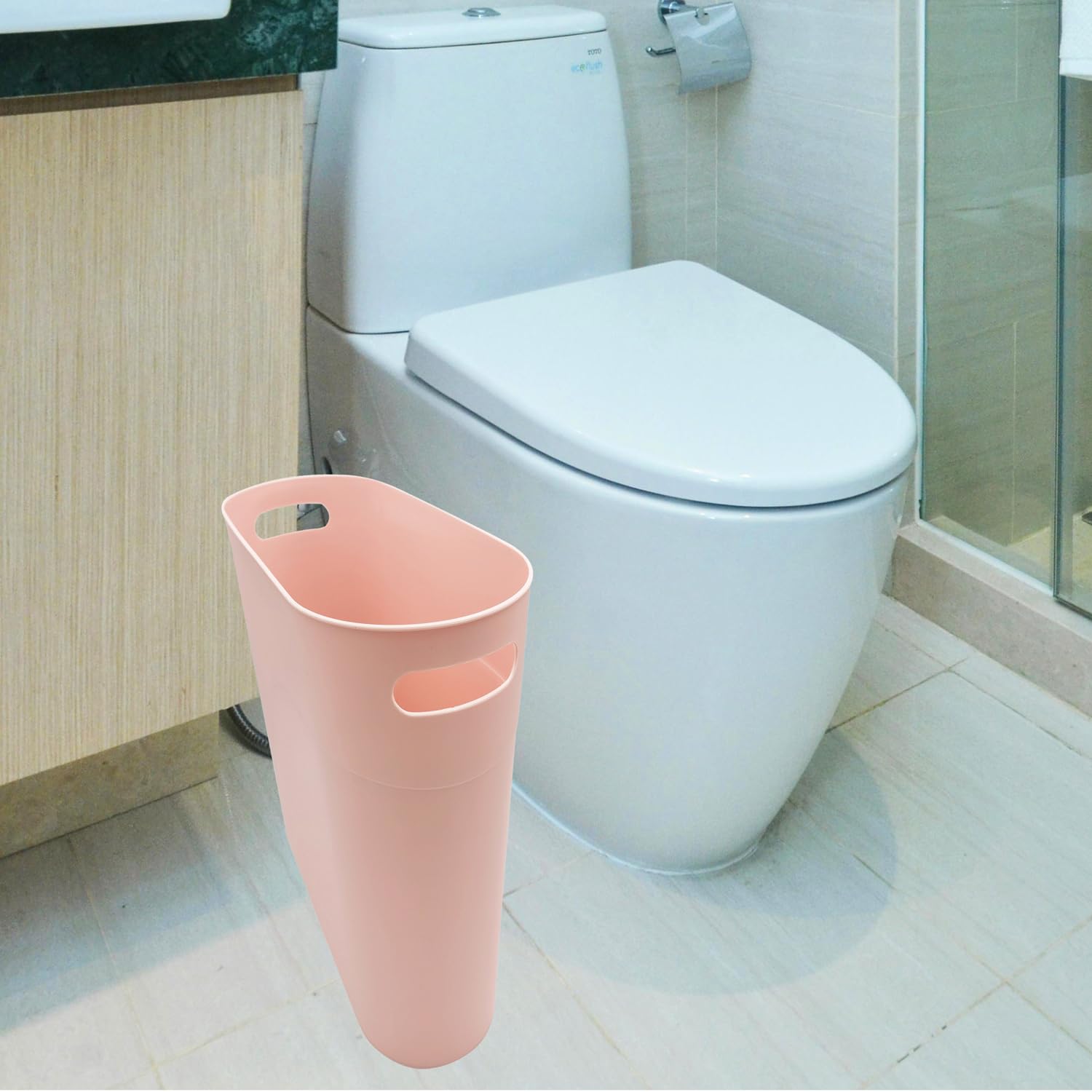 Small Trash Can Plastic Bathroom Wastebasket 3.2 Gallon Slim Garbage Container Bin with Handle for Home Kitchen Bathroom Bedroom Office (2 Count)