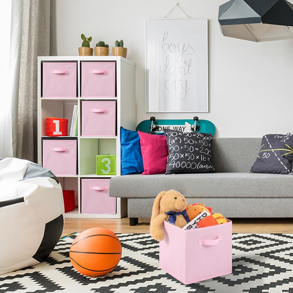 13x13x13 Inch Fabric Storage Bins 6 Pack Fun Colored Durable Storage Cubes with Handles Foldable Cube Baskets for Home (6 Count)