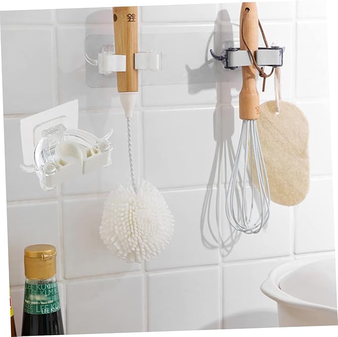 IMIKEYA 2pcs Mop Holder Wall Mount Broom Hanger Clip Seamless Mop Hook Home Kitchen Bathroom Organizer Plastic Material Easy Install