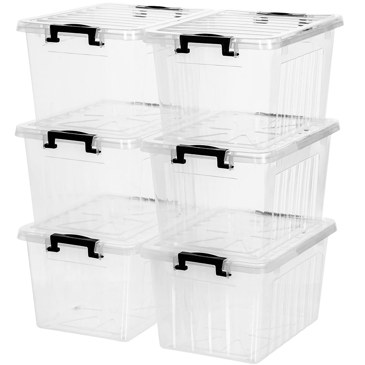 22 QT Clear Plastic Storage Bins with Lids Stackable and Nestable Storage Boxes with Lids Large Plastic Storage Containers for Garage (6 Count)