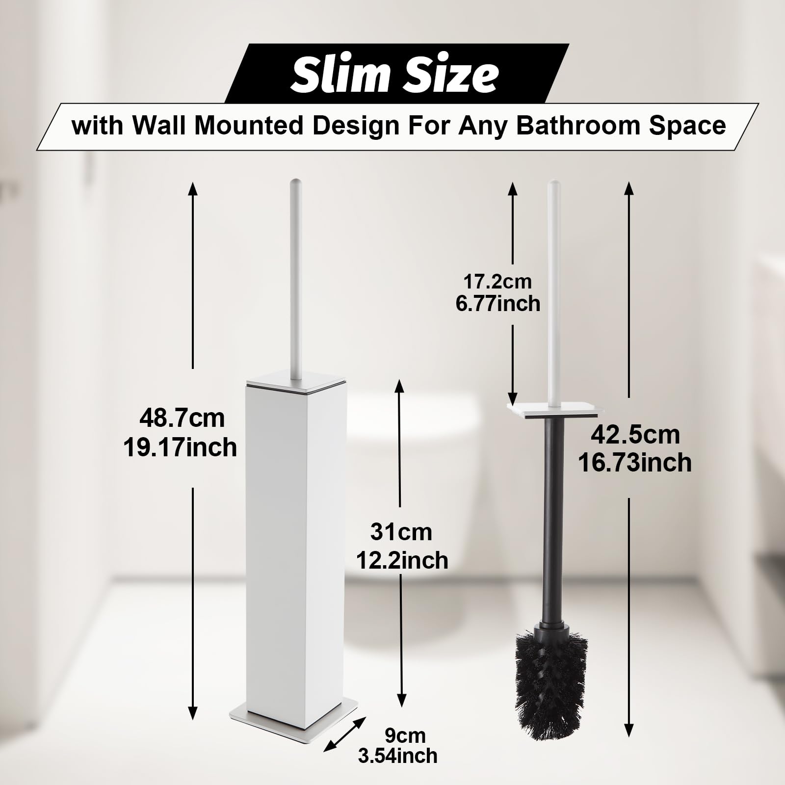 Toilet Brush with Holder Set White Aluminium Standing for Bathroom Toilet Bowl Cleaner Brush and Holder Set
