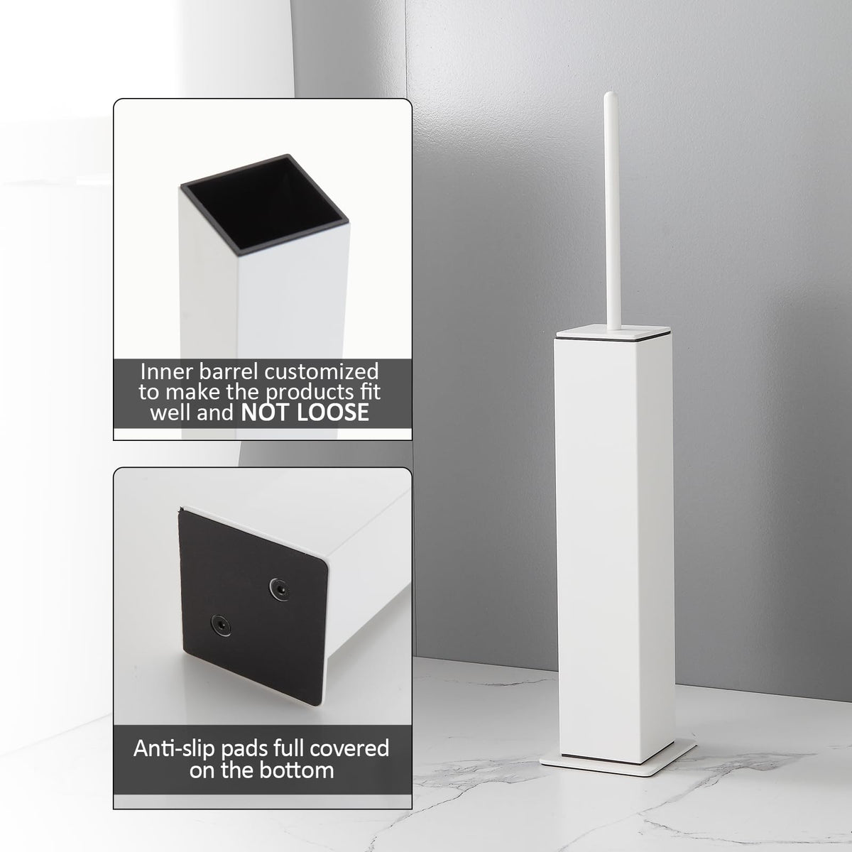 Toilet Brush with Holder Set White Aluminium Standing for Bathroom Toilet Bowl Cleaner Brush and Holder Set