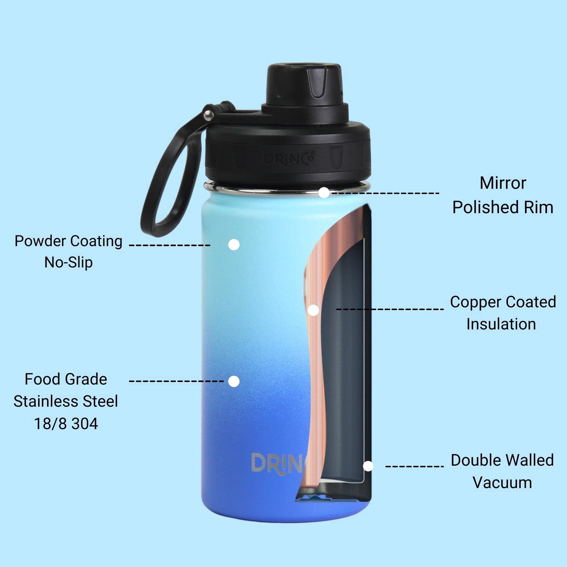 Stainless Steel Water Bottle Spout Lid Vacuum Insulated Double Wall Water Bottle Wide Mouth