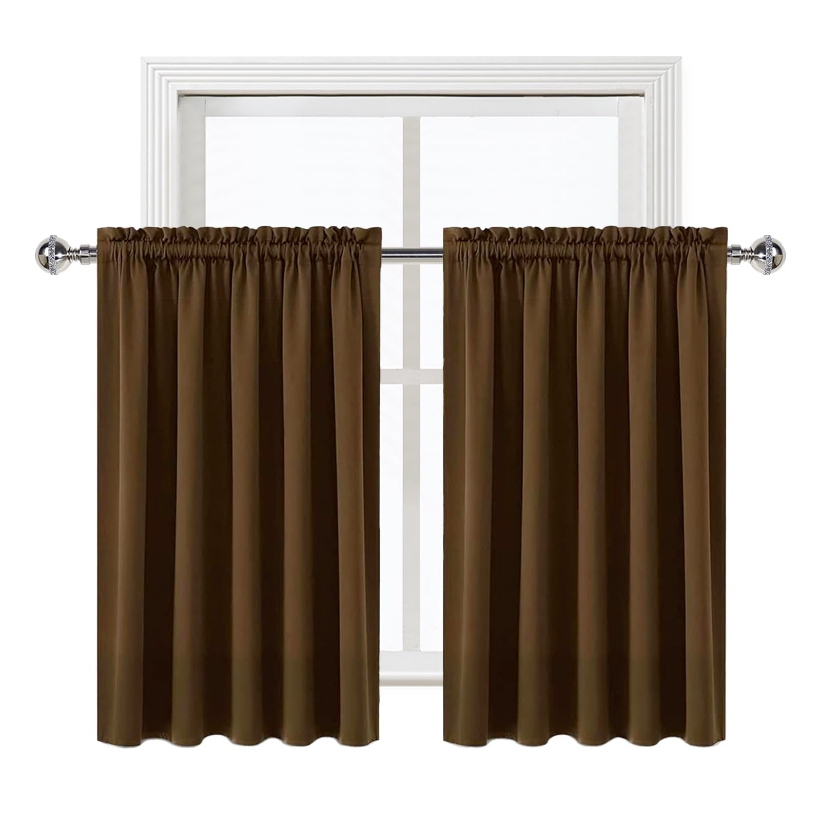 Short Blackout Curtains 60 x 36 Inch Long for Kitchen RV Bunk Brown (2 Count)