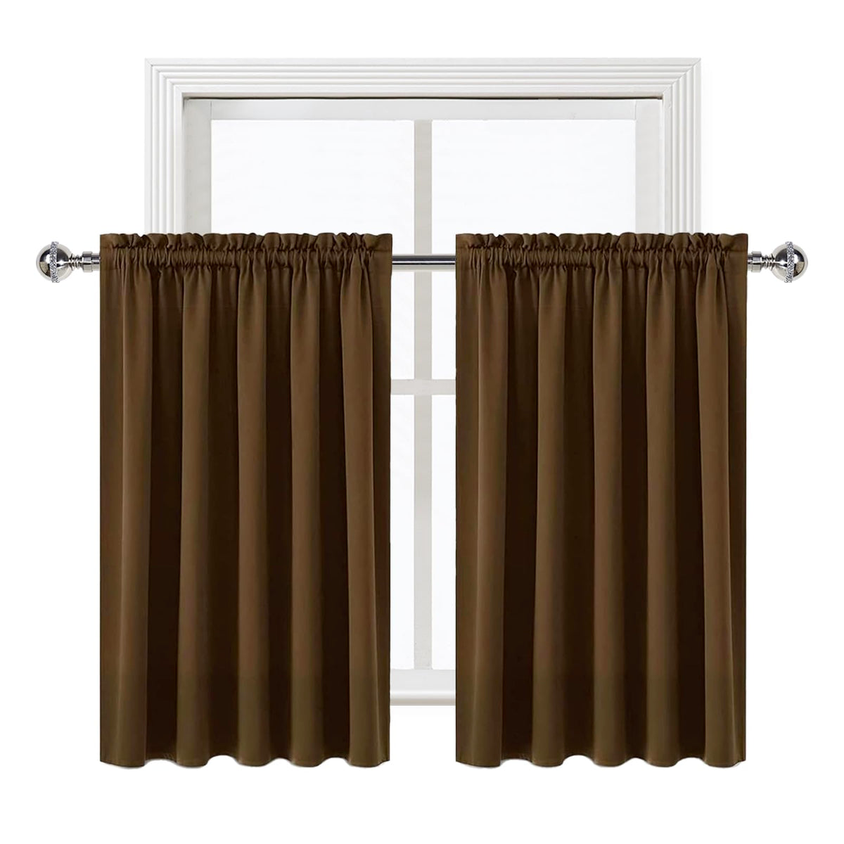 Short Blackout Curtains 60 x 36 Inch Long for Kitchen RV Bunk Brown (2 Count)