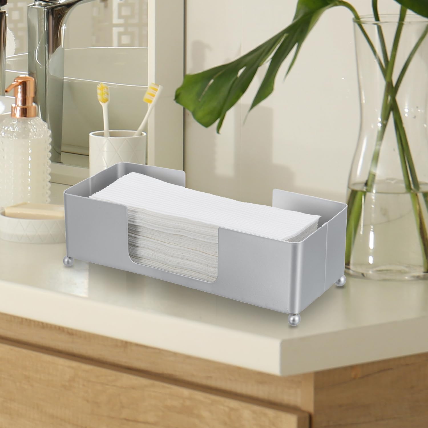 Modern Silver Tone Metal Tabletop Folded Paper Towel Dispenser