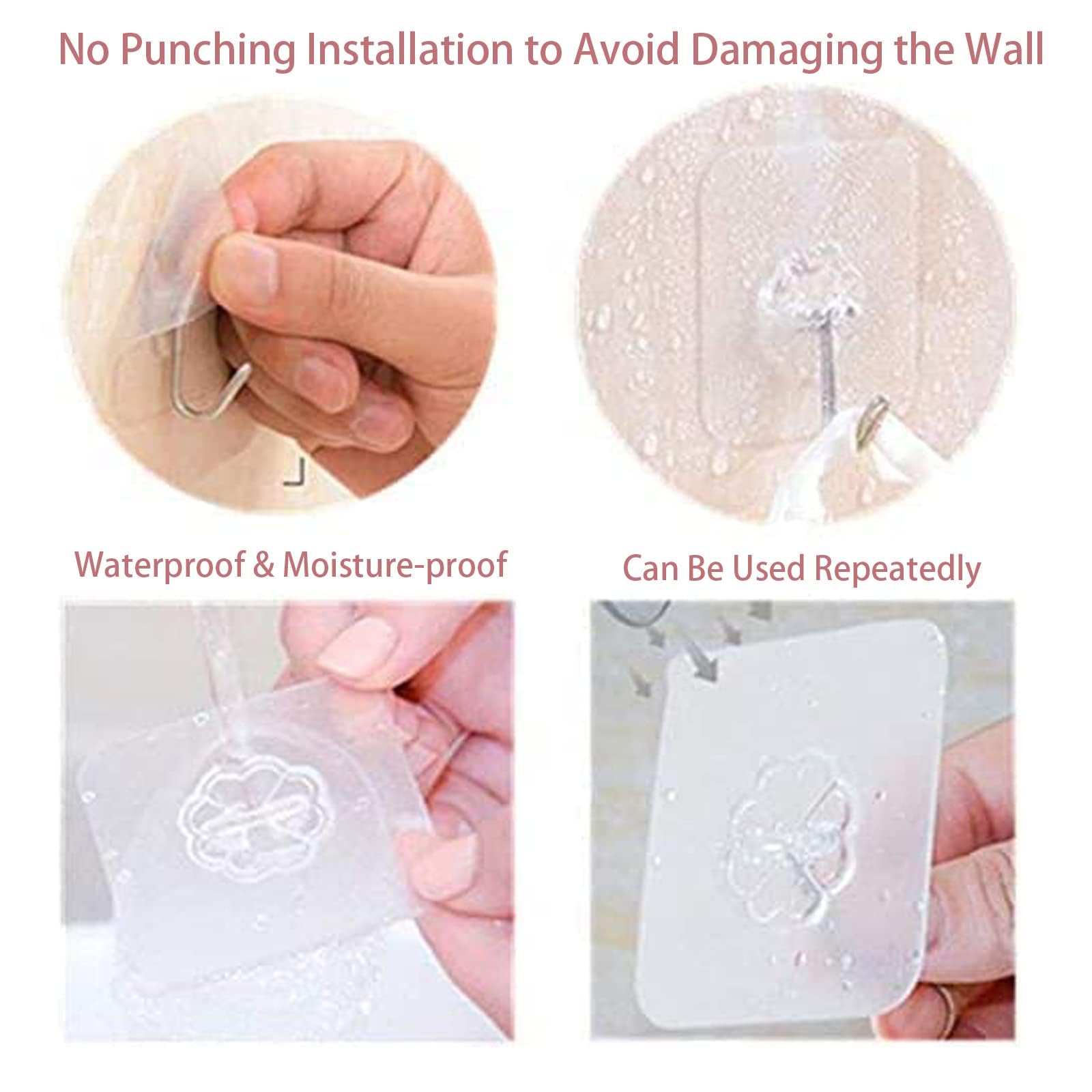 Adhesive Wall Hooks Clear 50lb