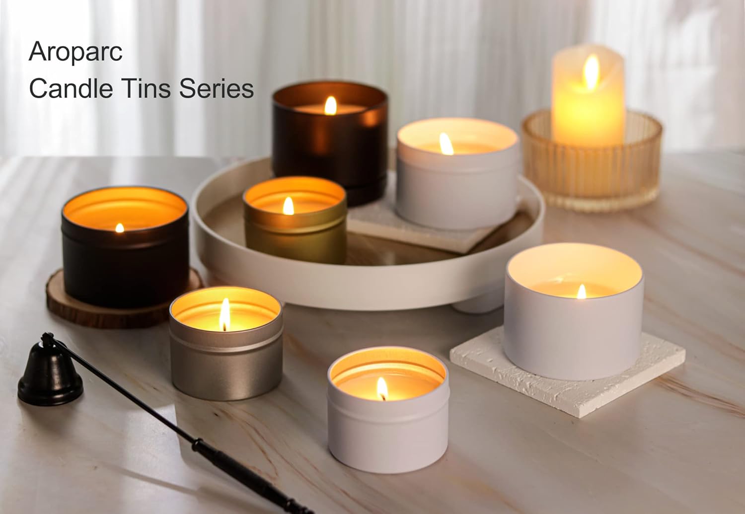 Aroparc White Candle Tins - 8oz, 24 Piece, Straight Sided Bulk Candle Containers for Candle Making Supplies