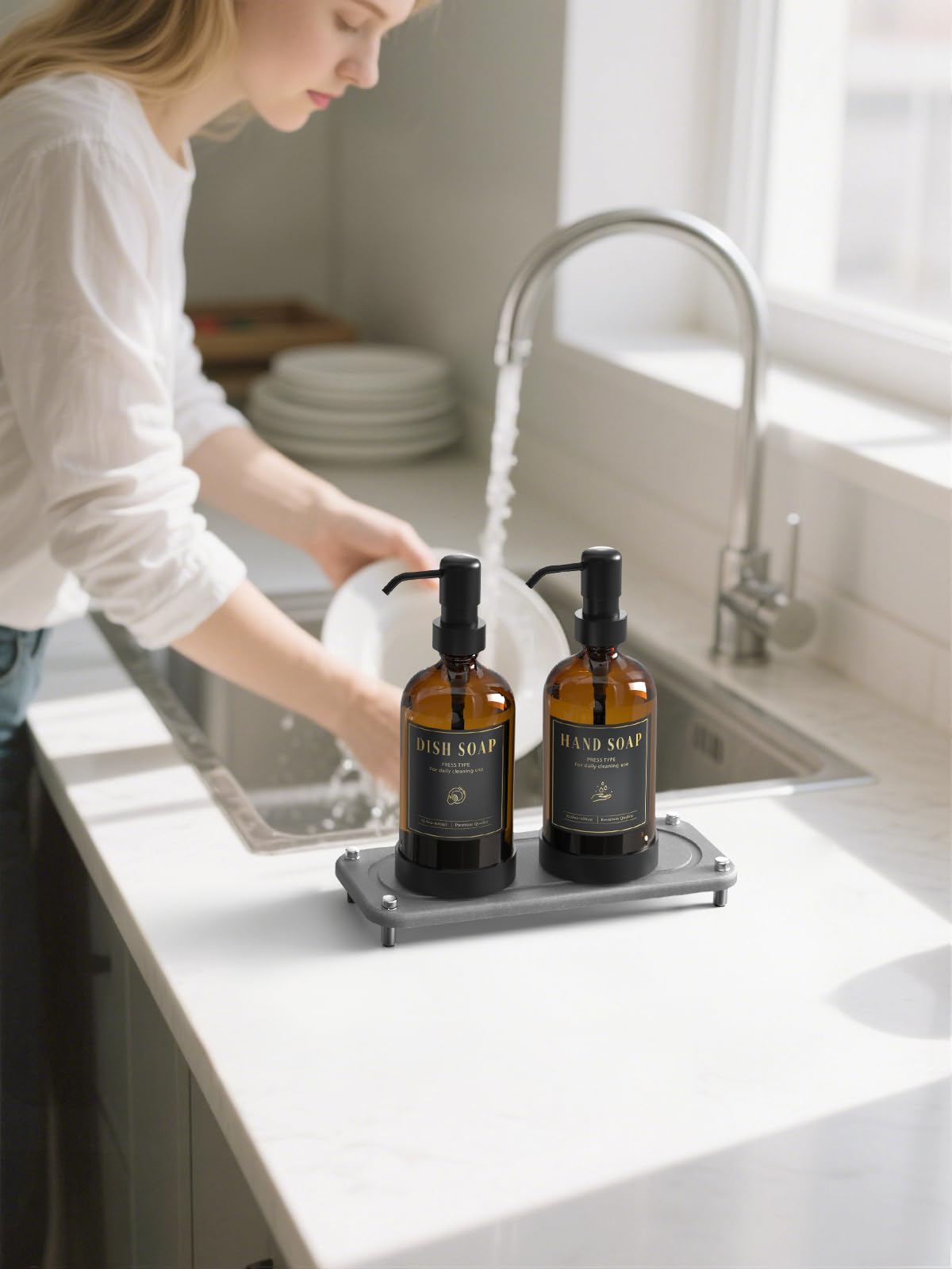 17 oz Glass Liquid Soap Dispenser Set (2 Count)