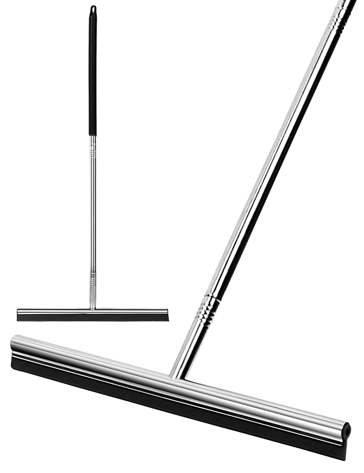 Floor Squeegee Scrubber 59inch Long Stainless Steel Handle with 15inch Wide Silicon Rubber Blade Squeegee Broom for Floor Washing and Drying Shower Glass