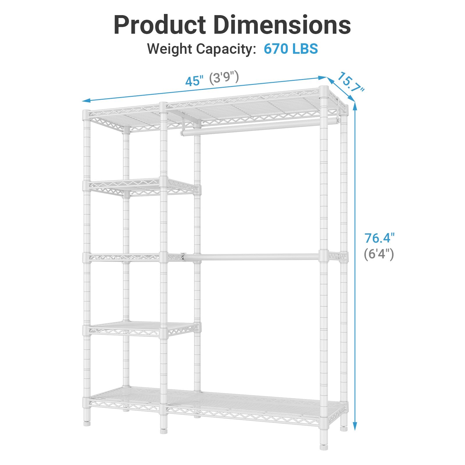 V7 Clothing Rack with Shelves Heavy duty Closet for Hanging Clothes