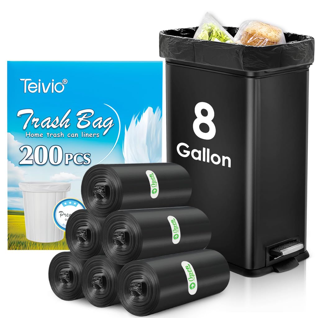 Medium Black Trash Bags 8 Gallon 200 Count Kitchen Garbage Bags