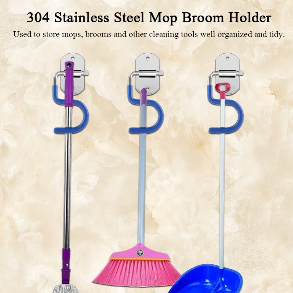 304 Stainless Steel Mop Broom Holder Wall Mount Space