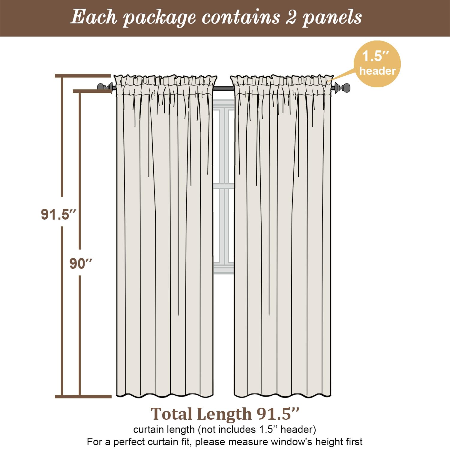 Sheer Taupe Curtains 90 inches Long 2 Panels (2 Count)