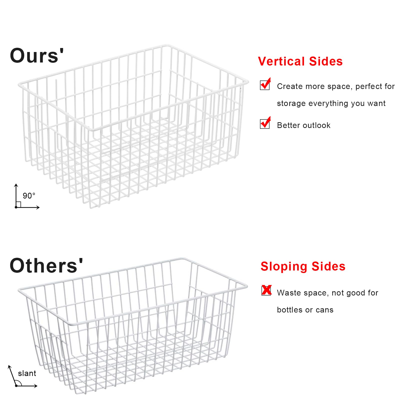 Vertical Sides Freezer Organizer Bins for Upright Freezer (6 Count)