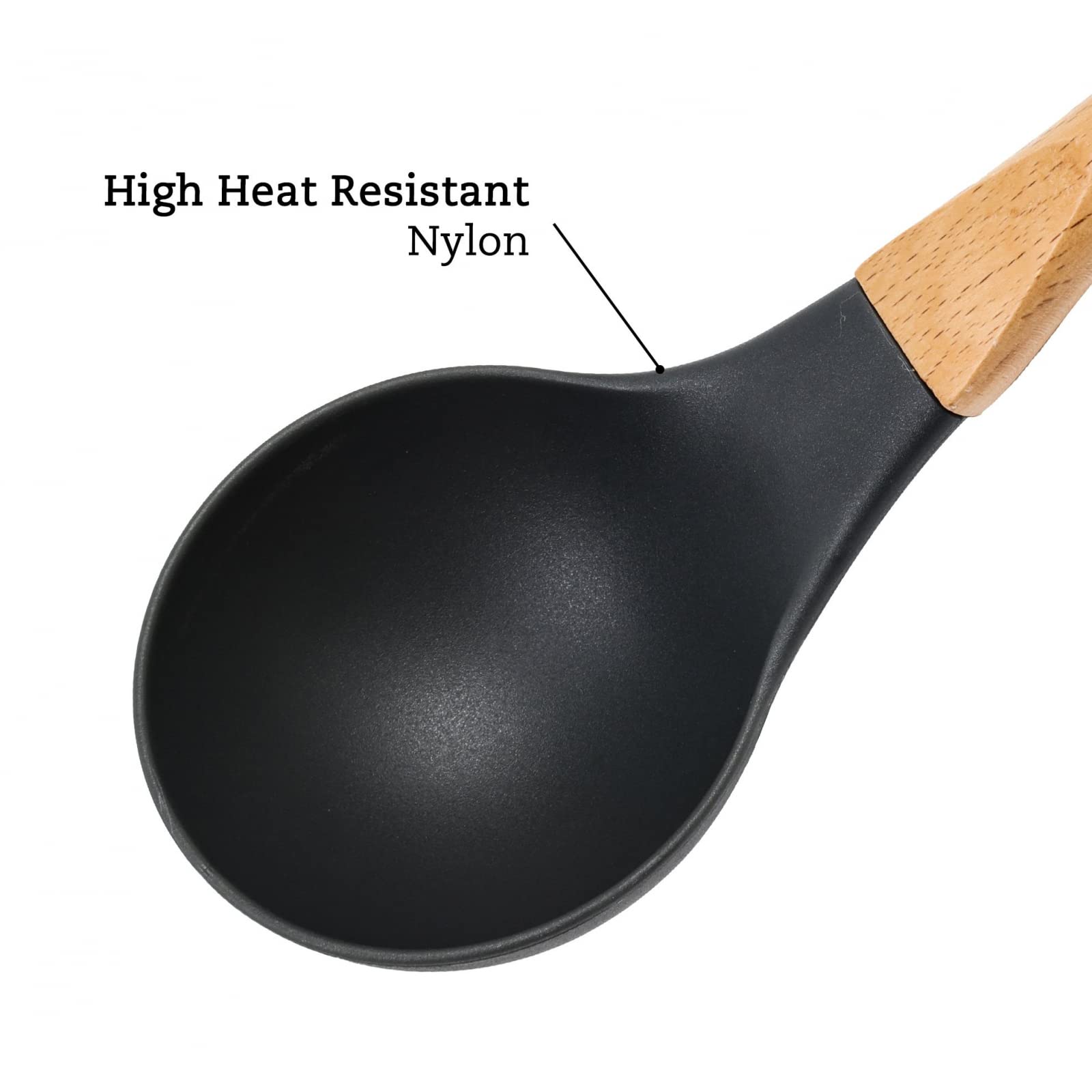 Grey Nylon Ladle with Soft Grip Ergonomic Wooden Handle Kitchen Utensils