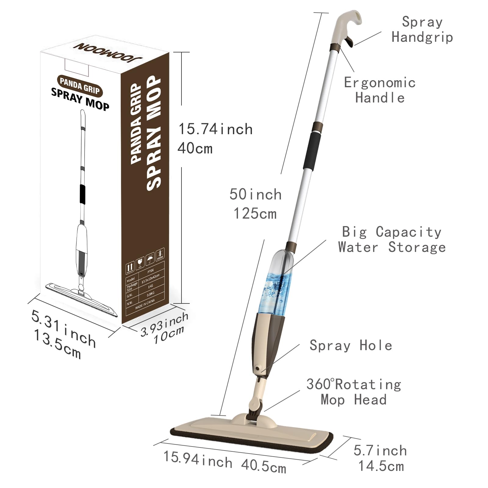 Wet Spray Mop for Floor Cleaning with 14 oz Bottle & 3 Microfiber Pads