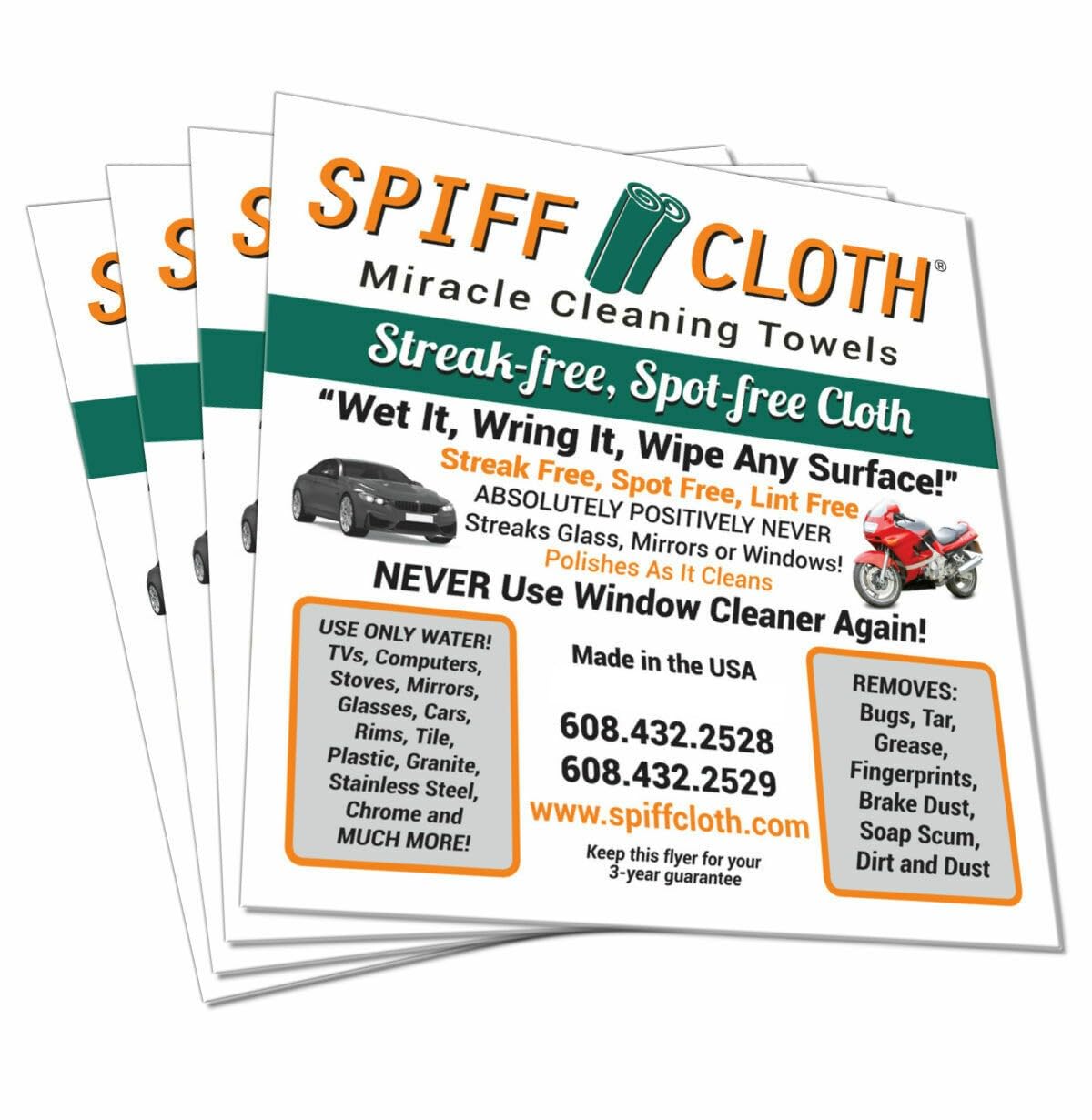 4-Count, Miracle Cleaning Towels, Streak-Free, Cleans with Just Water, 16" x 16" Reusable Washable Cloths (4 Count)