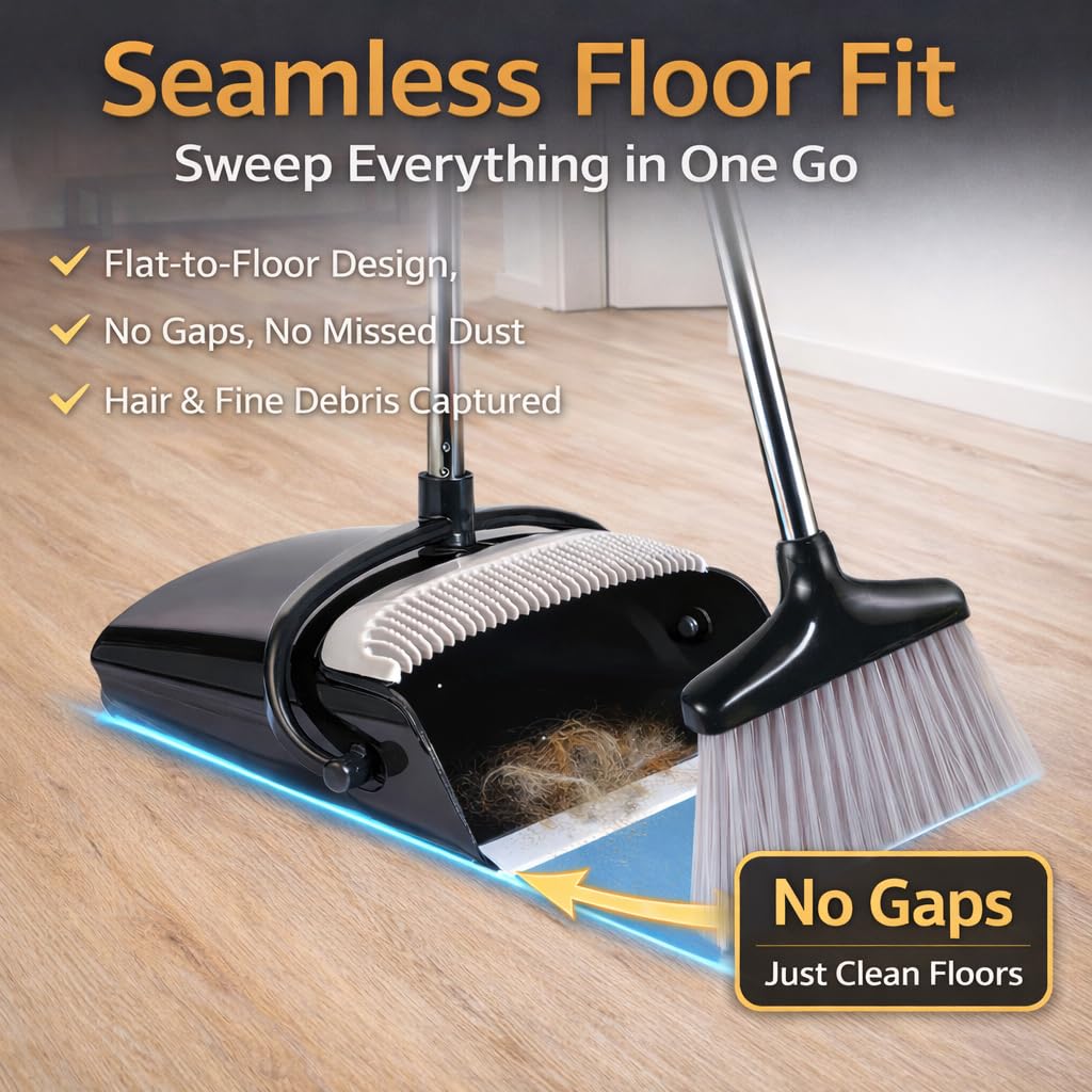 Broom and Dustpan Set with Long Handle and 6 Bonus Cleaning Tools