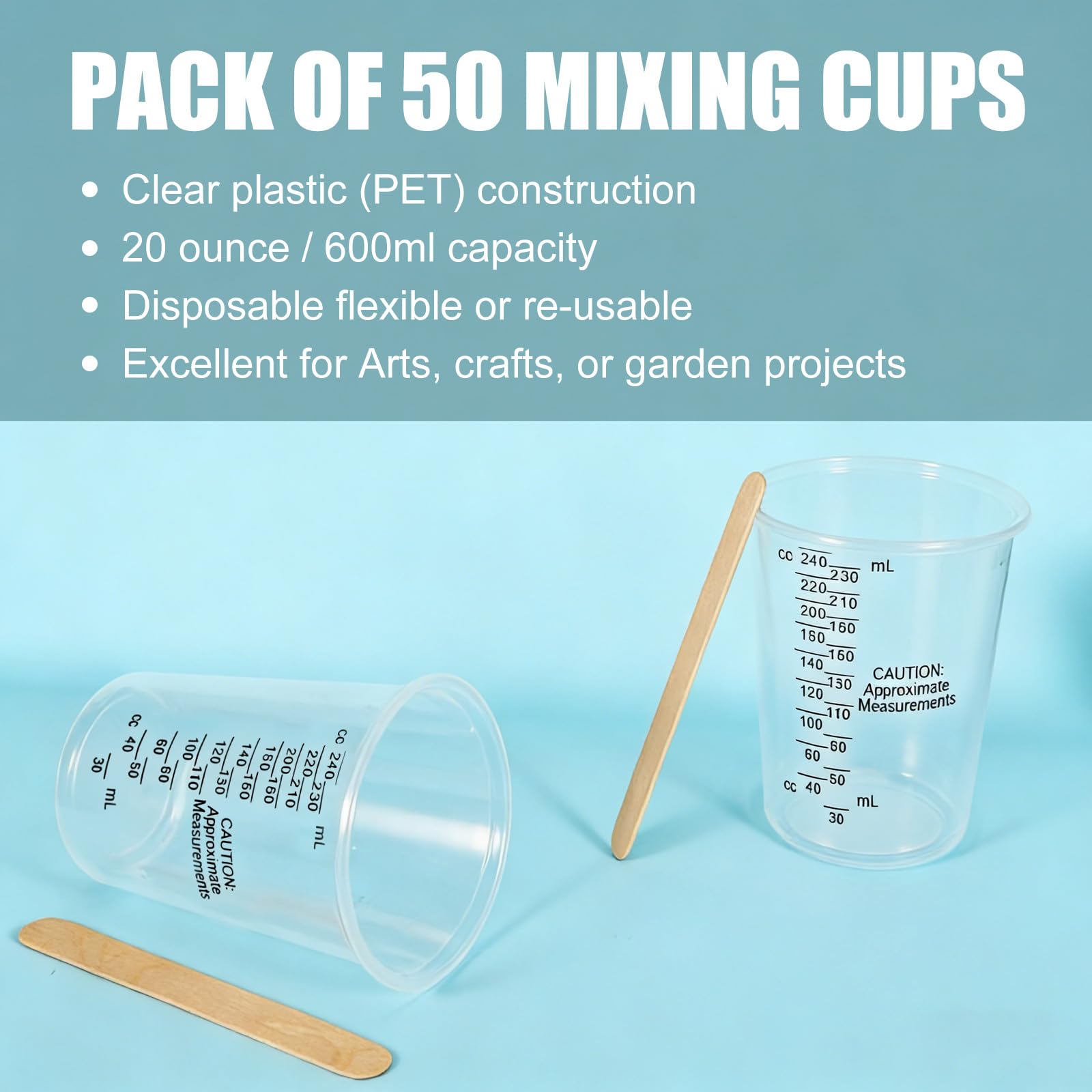 100 Pack Mixing Cups Set Paint Mixing Cups 8 oz with 100 Wooden Sticks