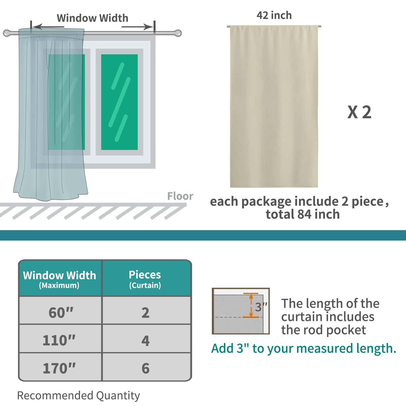 Light Camel Blackout Curtains 48 Inches Length (2 Count)