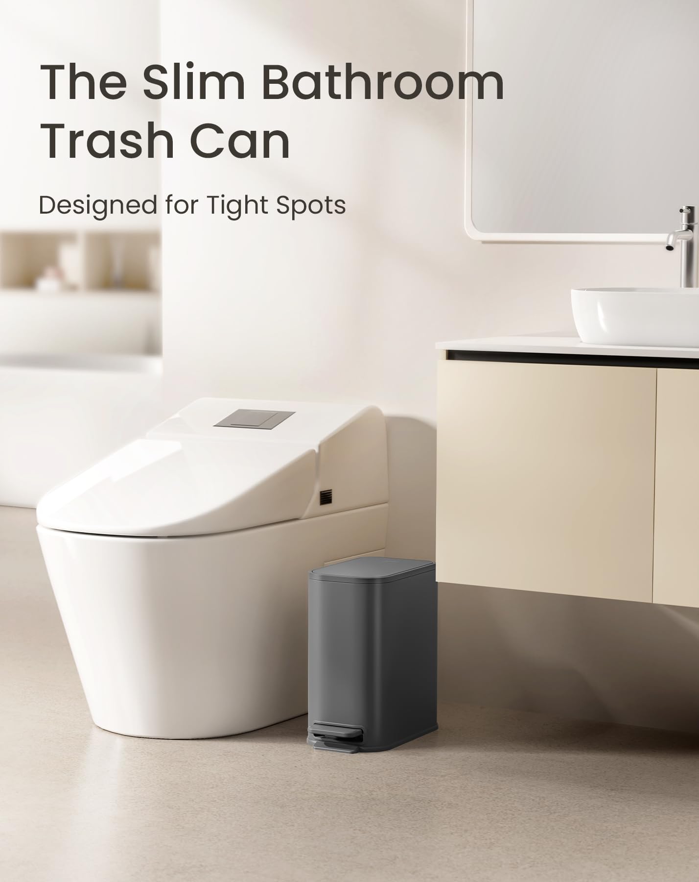 Small Bathroom Trash Can with Lid Soft Close & Pedal