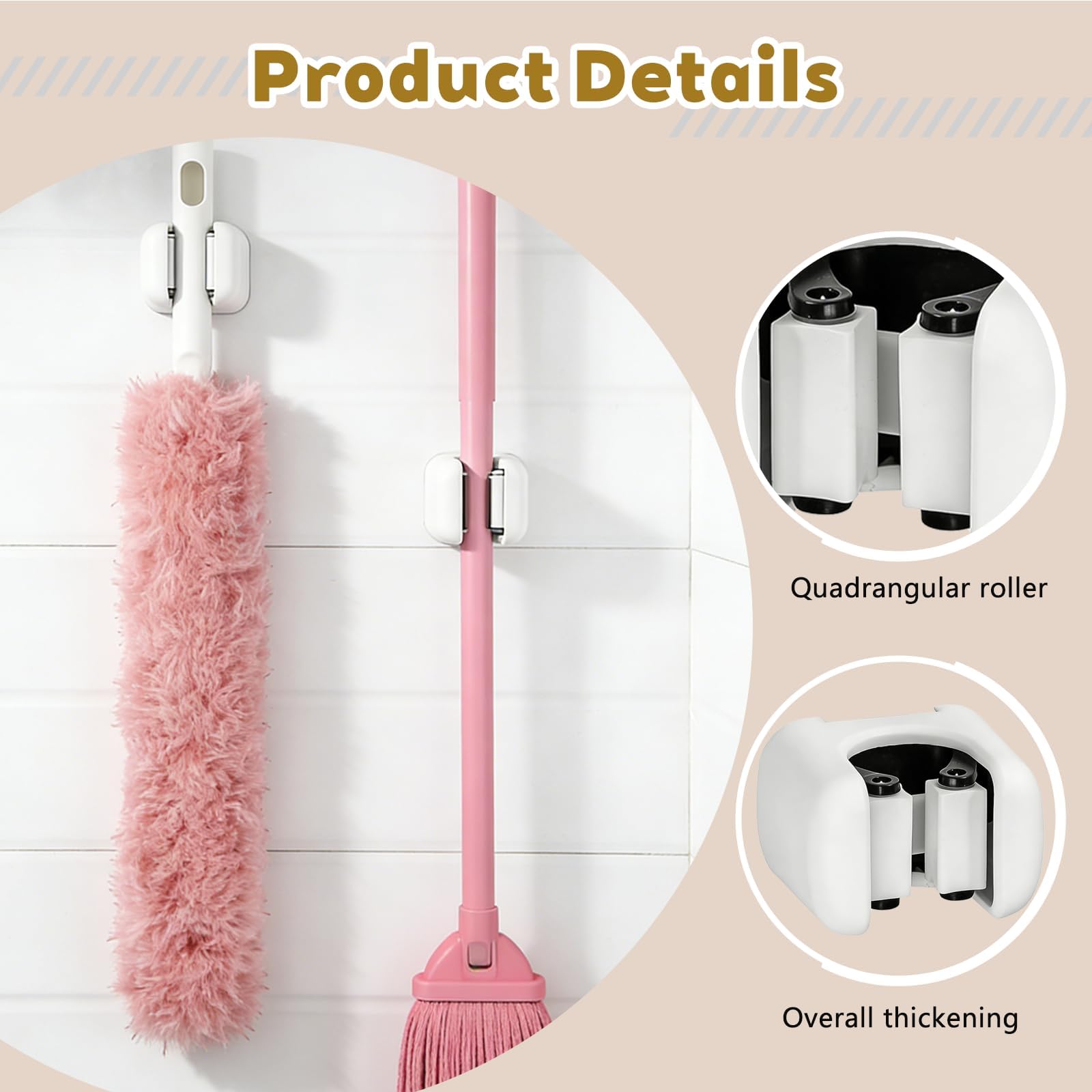 4 Pack Mop and Broom Holder Wall Mount with Self