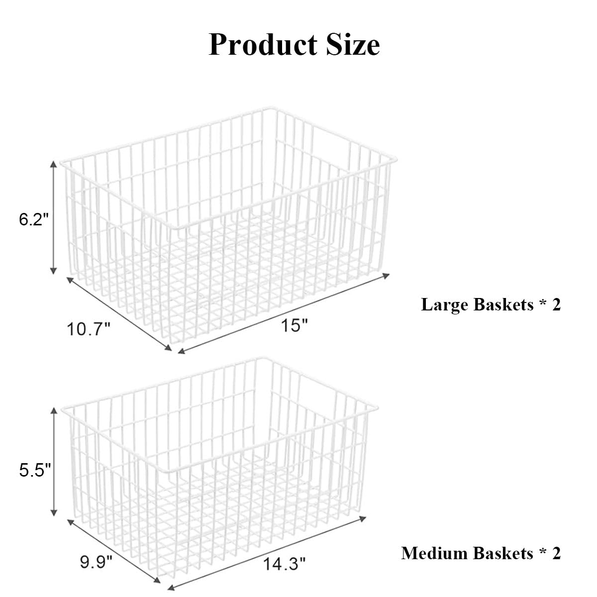 Upright Freezer Organizer Bins Metal Wire Storage Container Basket (4 Count)