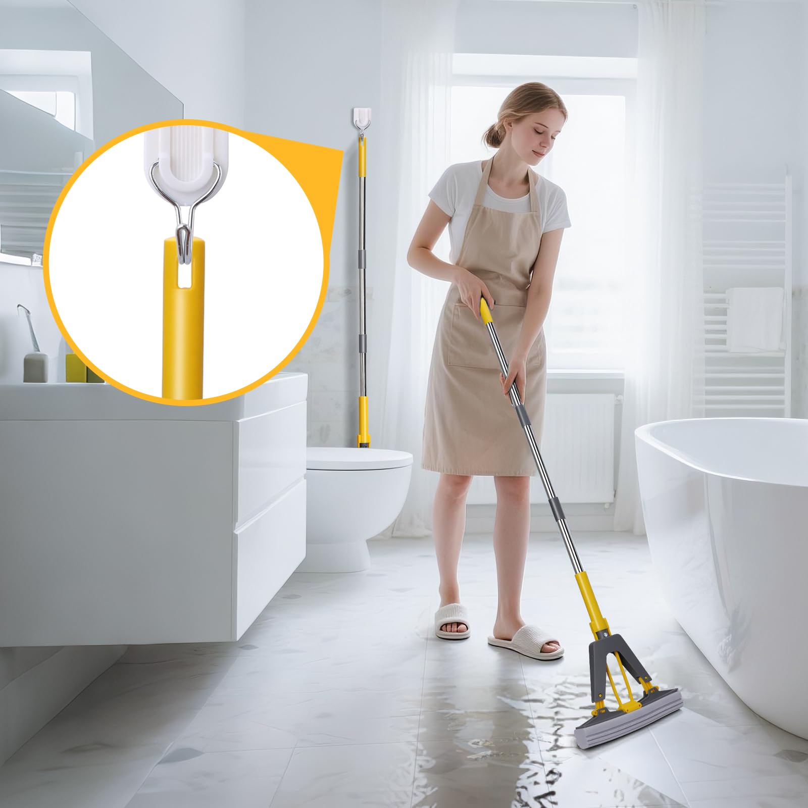 PVA Sponge Mops for Floor Cleaning with 3 Squeeze Mop Heads