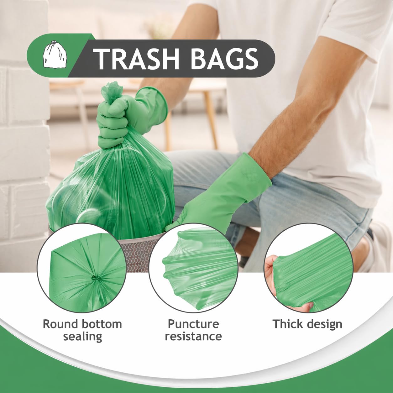 Small Green Trash Bags 4 Gallon 160 Count Kitchen Garbage Bags
