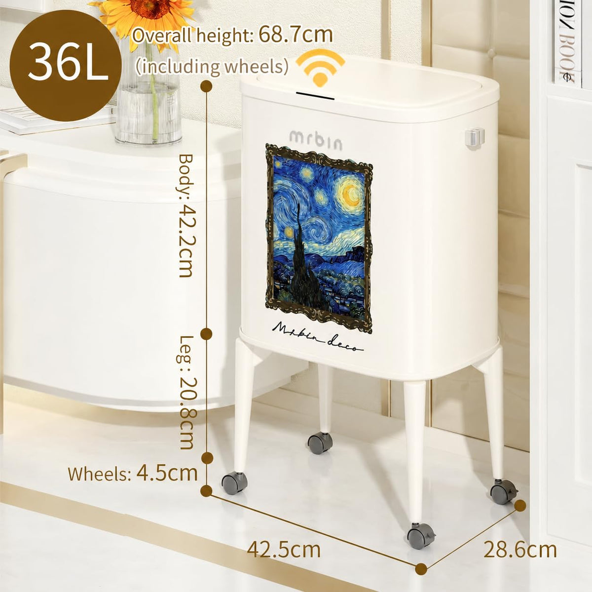 Metal Motion Sensor Kitchen Trash Can with Wheel Legs