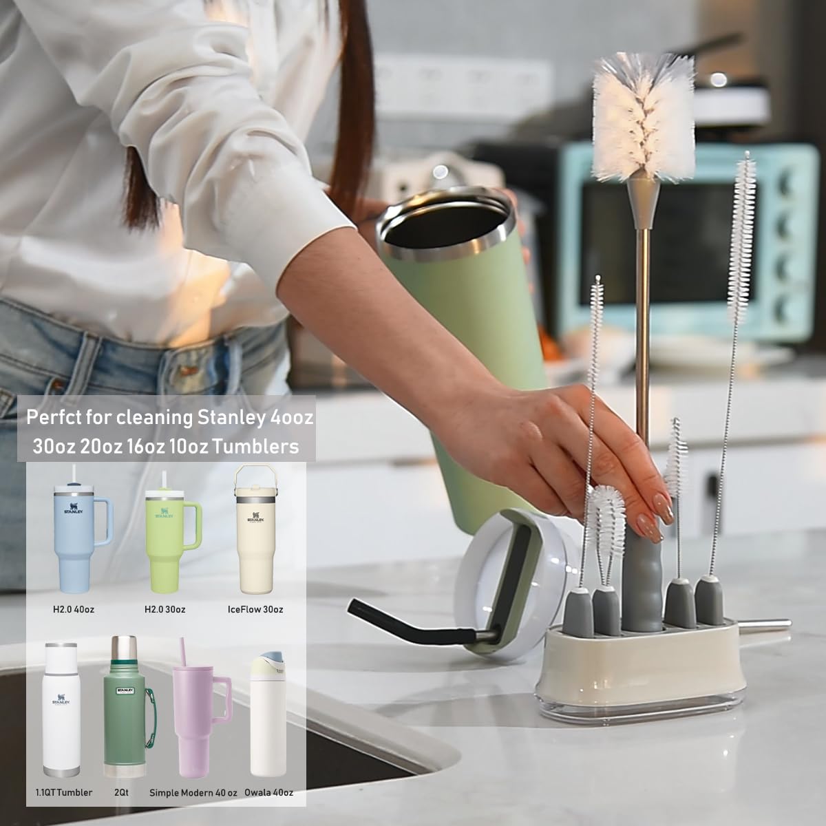 5 Pack Bottle Brush Cleaning Set with Holder